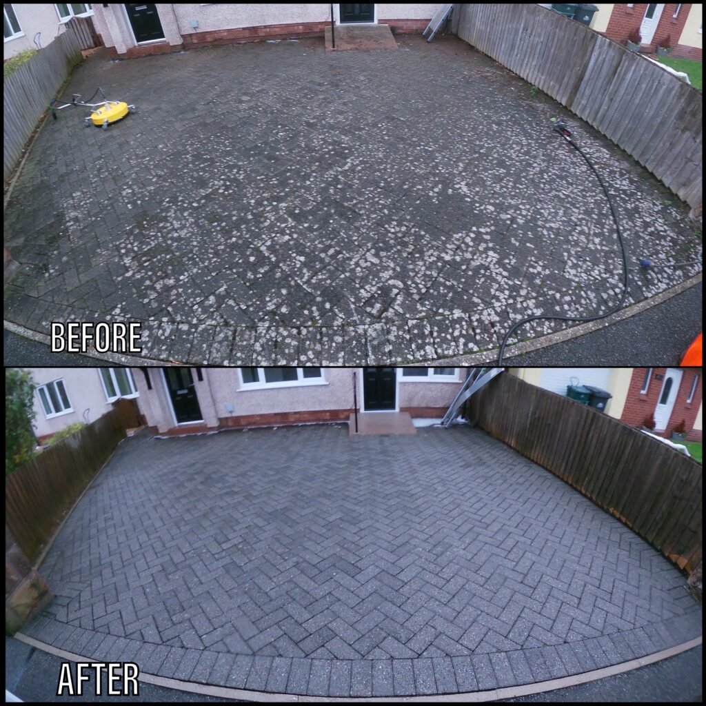 Driveway Cleaning before and after Abergele LL22 North Wales by NW Exteriors