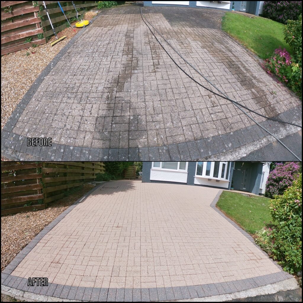 Driveway Cleaning before and after Amlwch LL68 North Wales by NW Exteriors