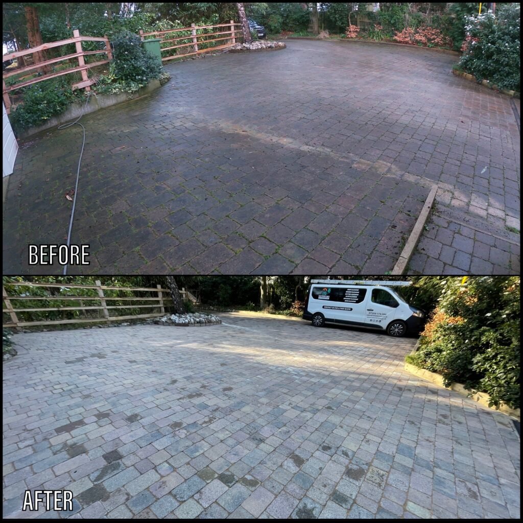 Driveway Cleaning before and after Bangor LL57 North Wales by NW Exteriors