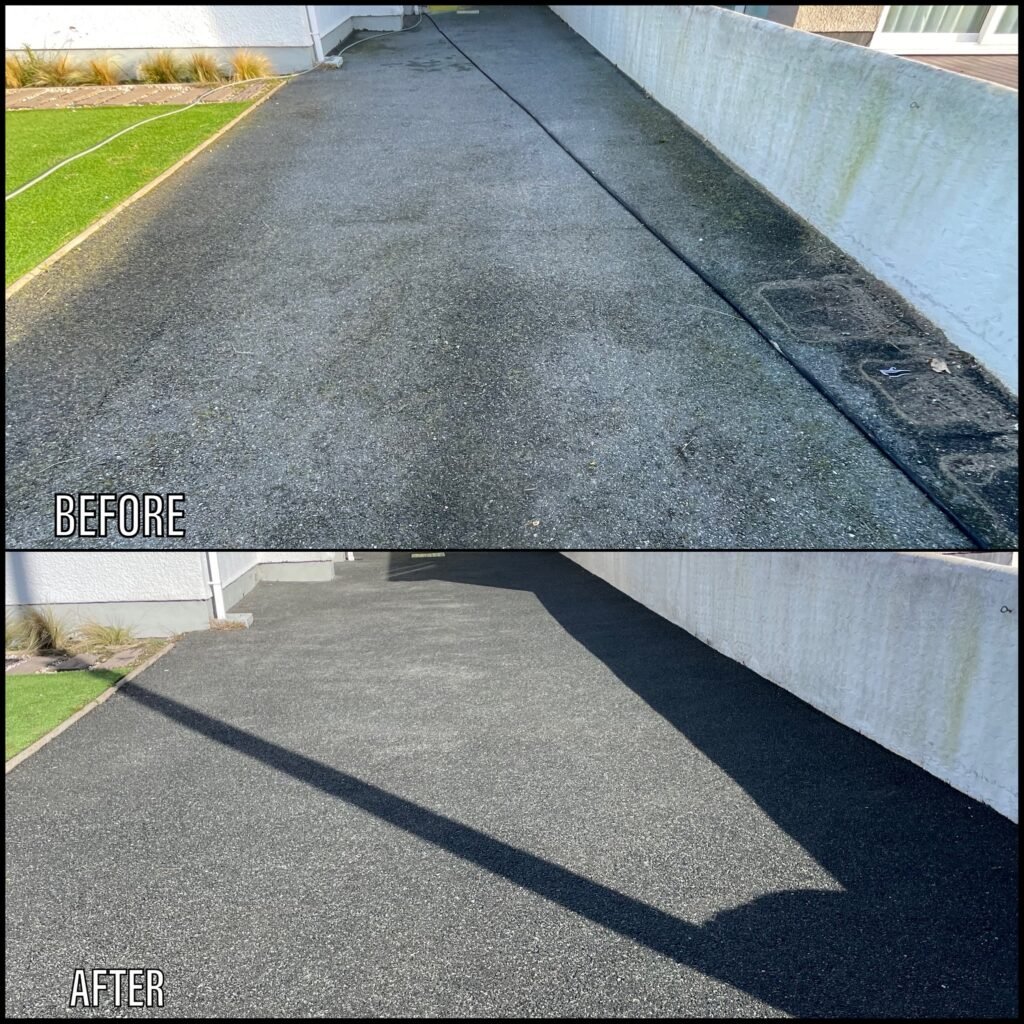 Driveway Cleaning before and after Caernarfon LL55 North Wales by NW Exteriors