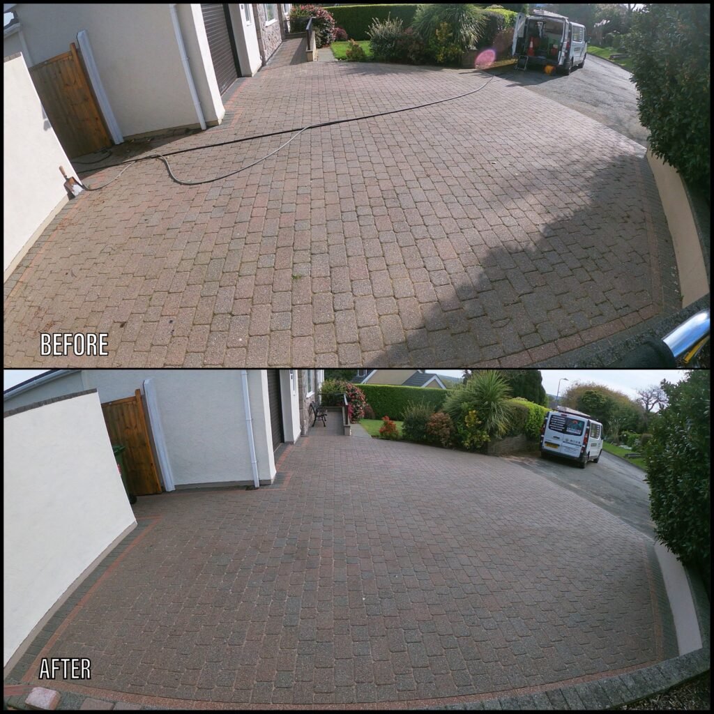 Driveway Cleaning before and after Criccieth LL52 North Wales by NW Exteriors
