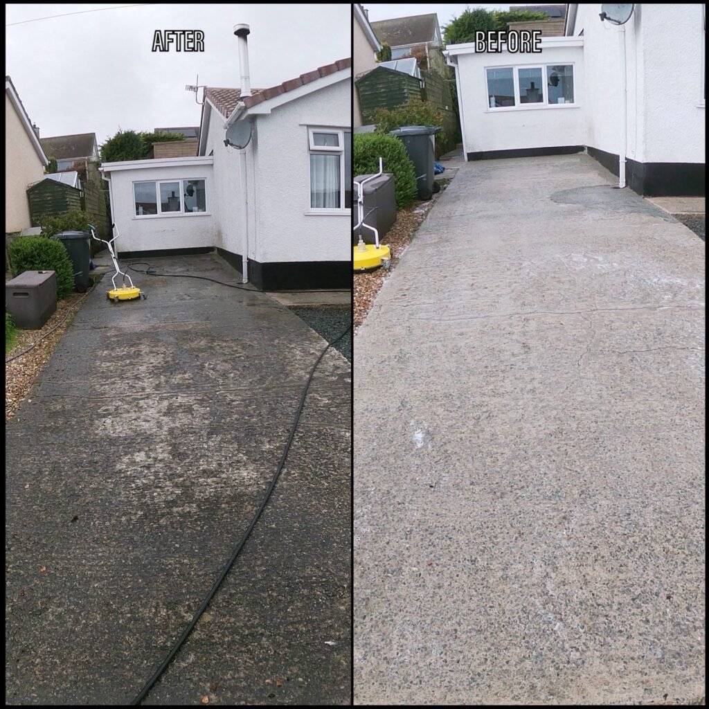 Driveway Cleaning before and after Holyhead LL65 North Wales by NW Exteriors