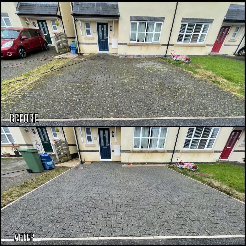 Driveway Cleaning before and after LLandudno LL30 North Wales by NW Exteriors