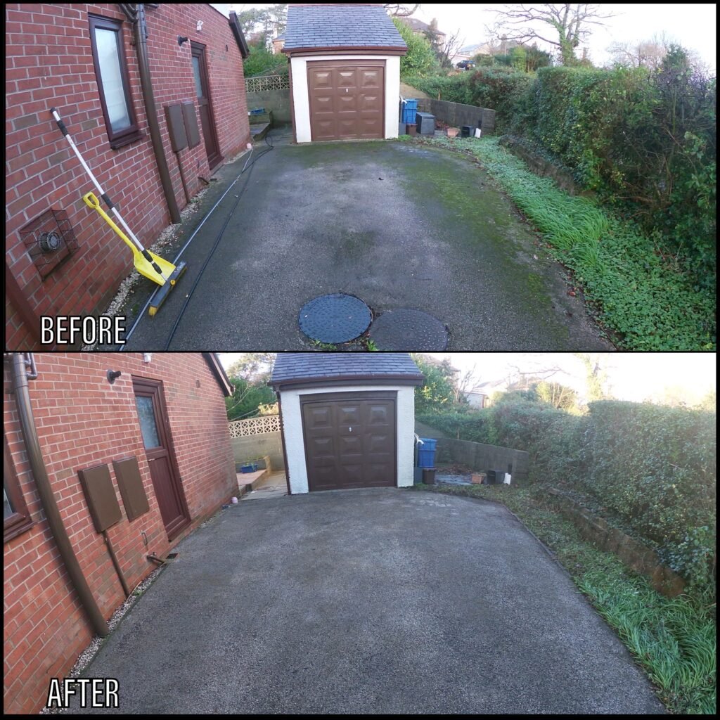 Driveway Cleaning before and after Llandudno LL31 North Wales by NW Exteriors