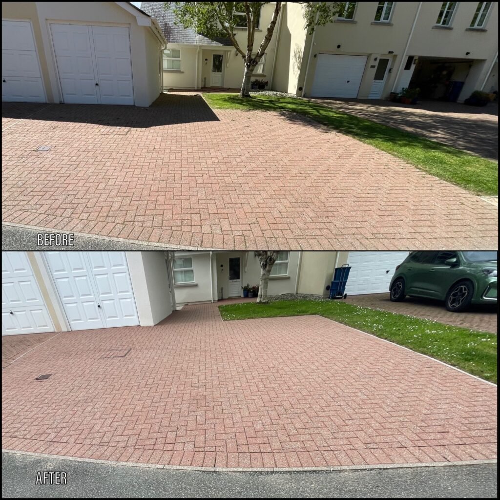 Driveway Cleaning before and after Benllech LL74 North Wales by NW Exteriors