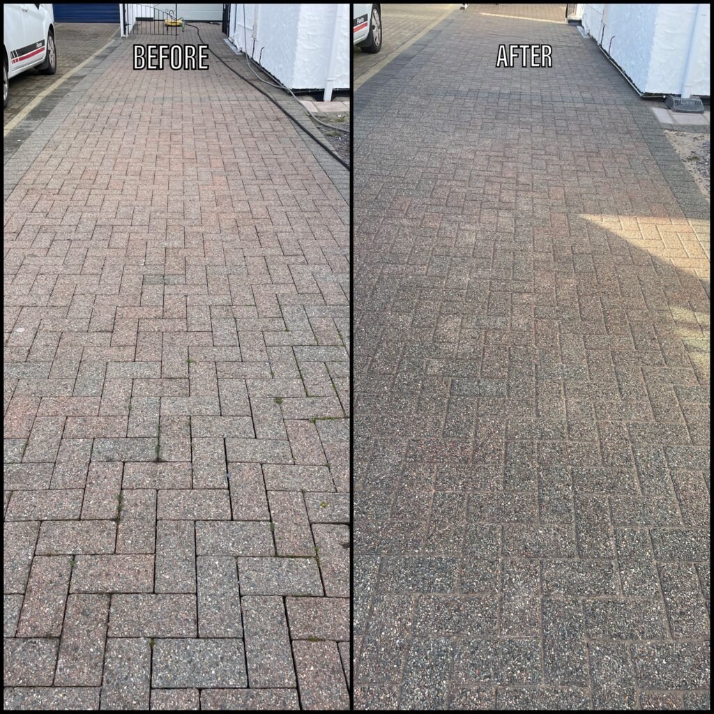 Driveway Cleaning before and after Menai Bridge LL59 North Wales by NW Exteriors