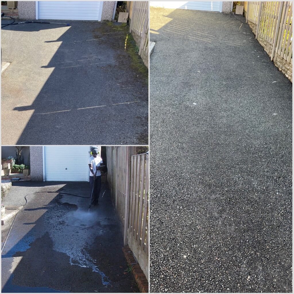 Driveway Cleaning before and after Penmaenmawr LL34 North Wales by NW Exteriors