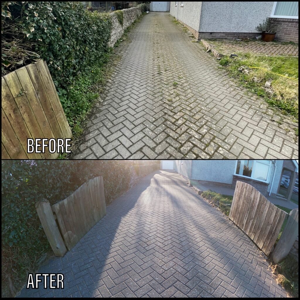 Driveway Cleaning before and after Pwllhelli LL53 North Wales by NW Exteriors