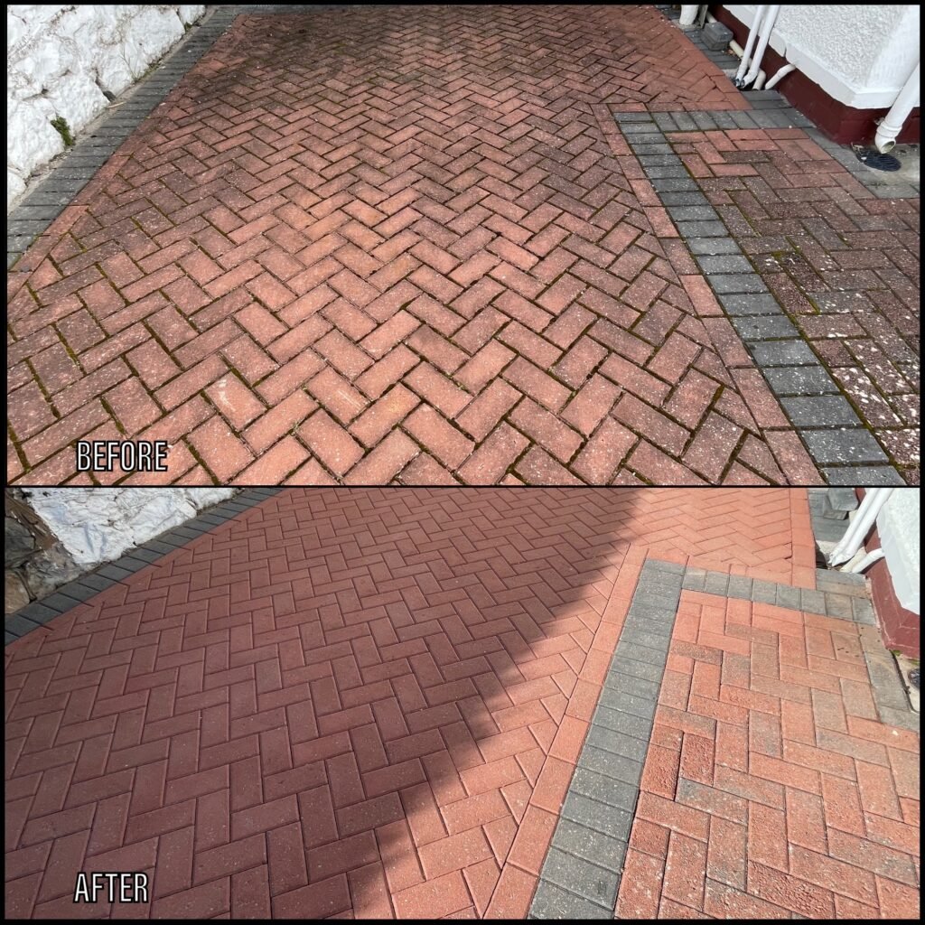 Driveway Cleaning before and after Rhyl LL18 North Wales by NW Exteriors