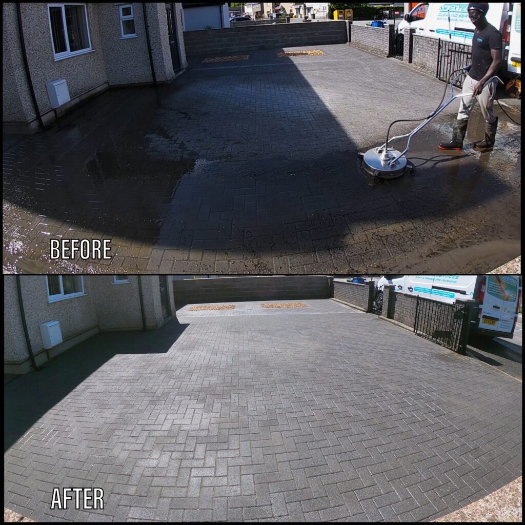 Driveway Cleaning before and after Valley LL65 North Wales by NW Exteriors