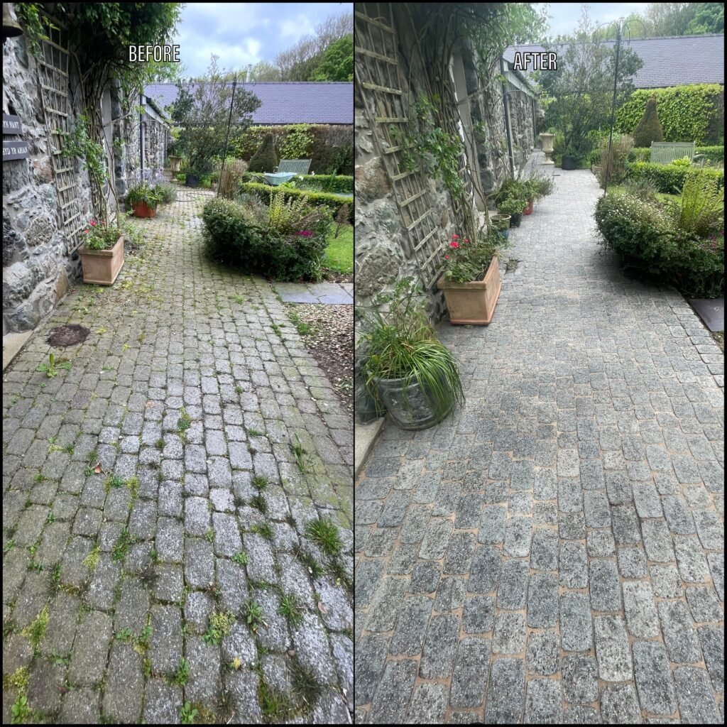 Driveway Cleaning before and after Llangefni LL77 North Wales by NW Exteriors