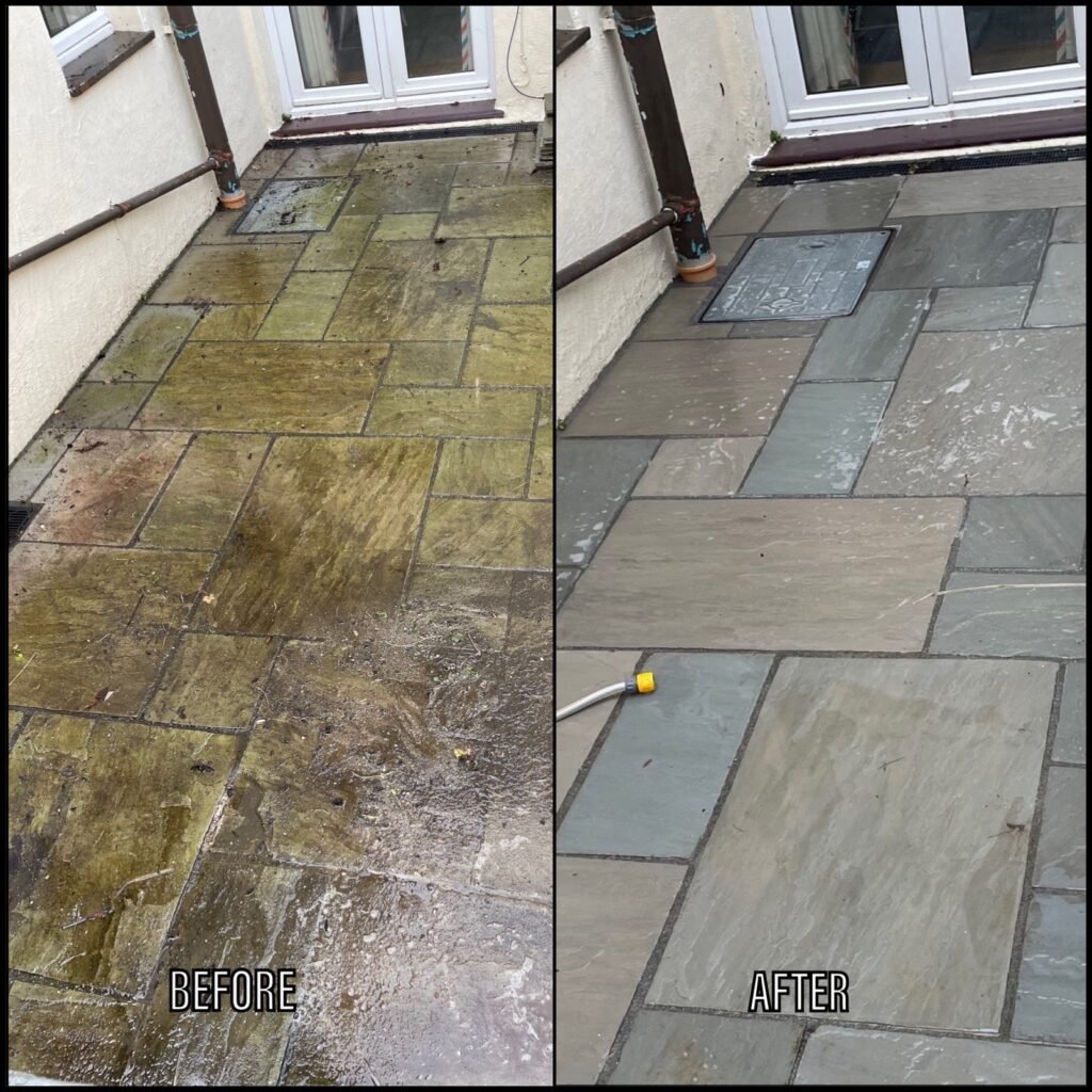 Patio Cleaning before and after Menai Bridge LL59 North Wales by NW Exteriors