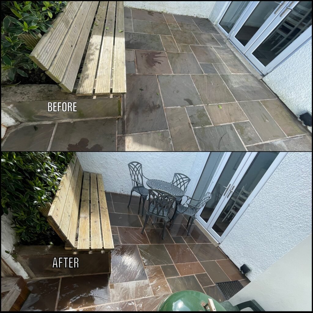 Patio Cleaning before and after Amlwch LL68 North Wales by NW Exteriors