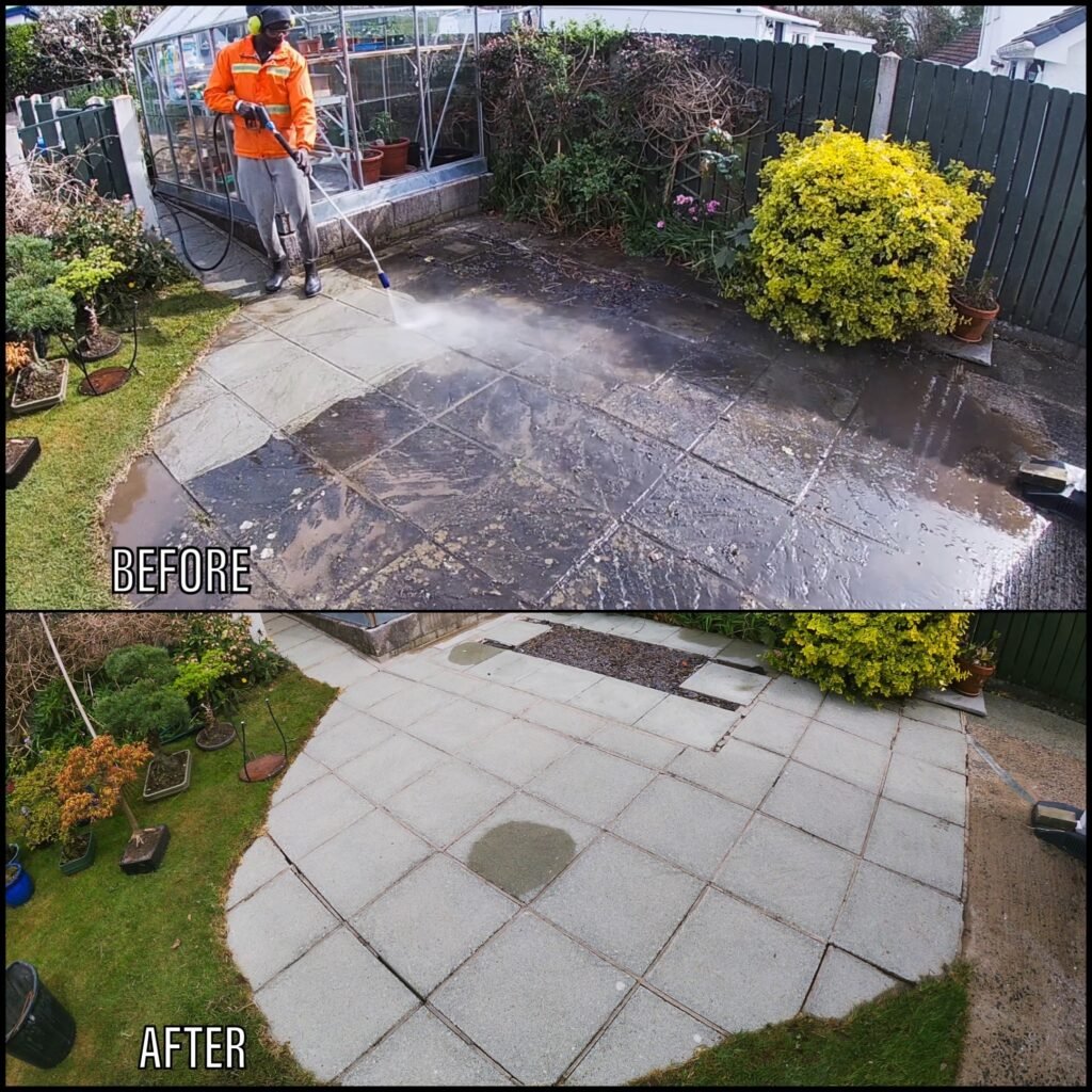 Patio Cleaning before and after Barmouth LL42 North Wales by NW Exteriors
