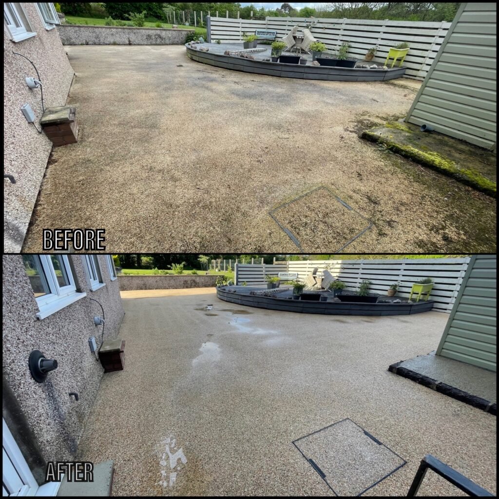 Patio Cleaning before and after Beaumaris LL58 North Wales by NW Exteriors