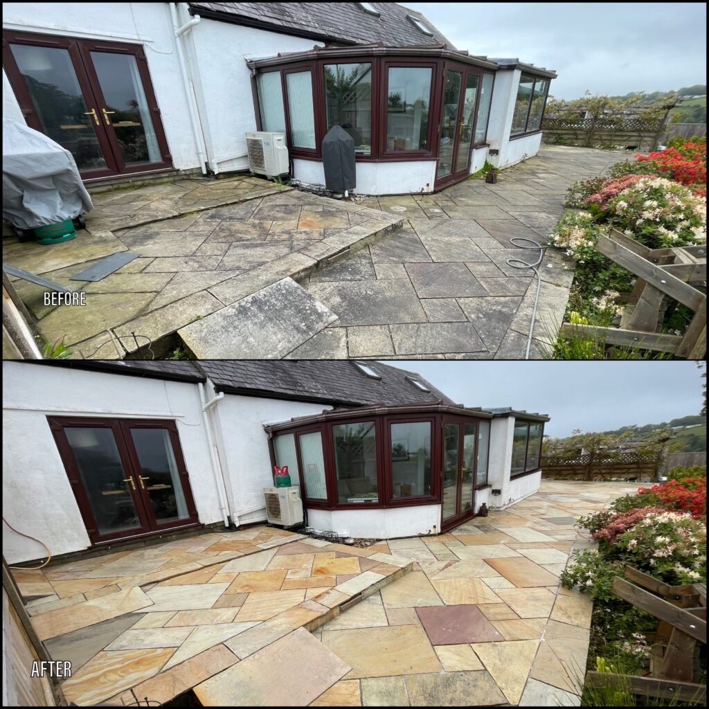 Patio Cleaning before and after Blaenau Ffestiniog LL54 North Wales by NW Exteriors
