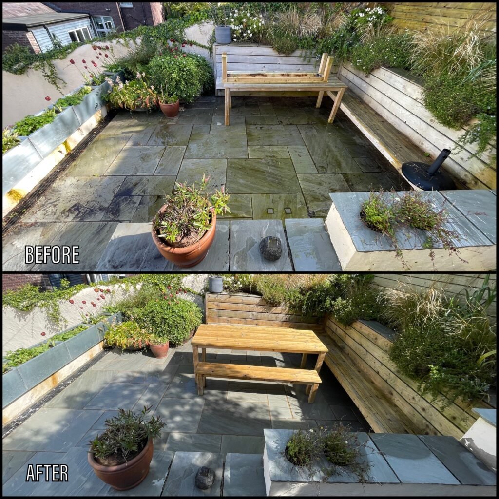 Patio Cleaning before and after Brynsiencyn LL61 North Wales by NW Exteriors