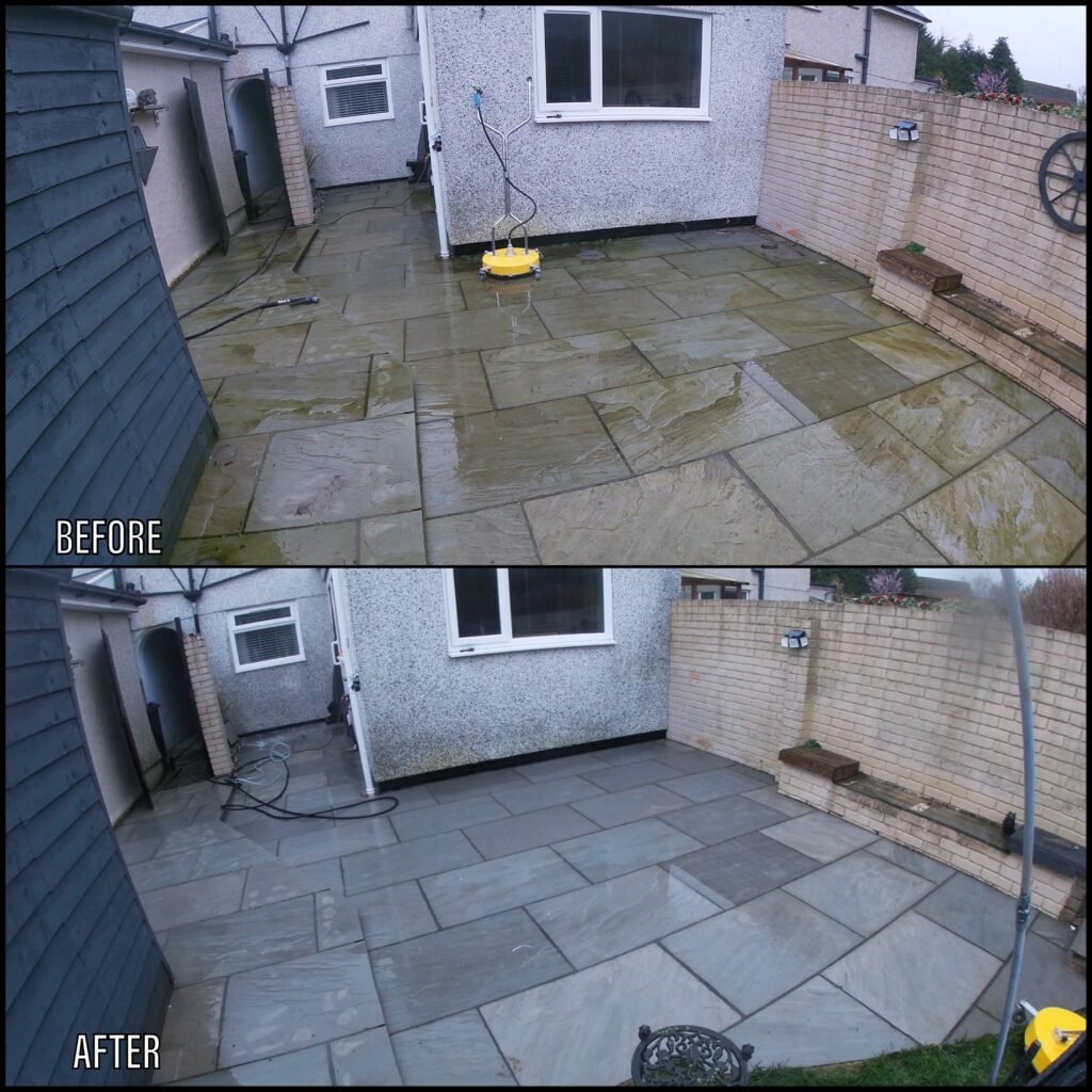 Patio Cleaning before and after Caernarfon LL55 North Wales by NW Exteriors
