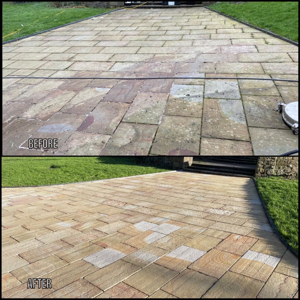 Patio Cleaning before and after Conwy LL32 North Wales by NW Exteriors