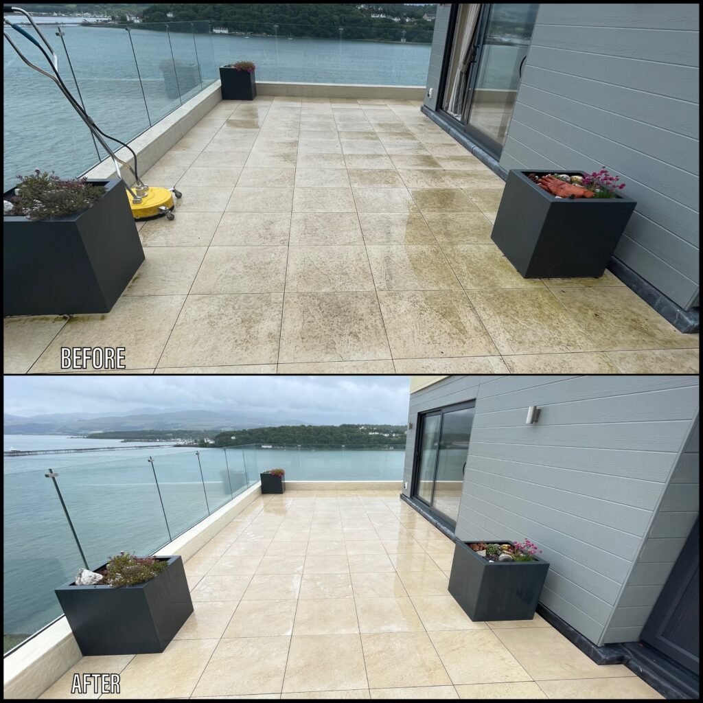 Patio Cleaning before and after Conwy LL32 North Wales by NW Exteriors