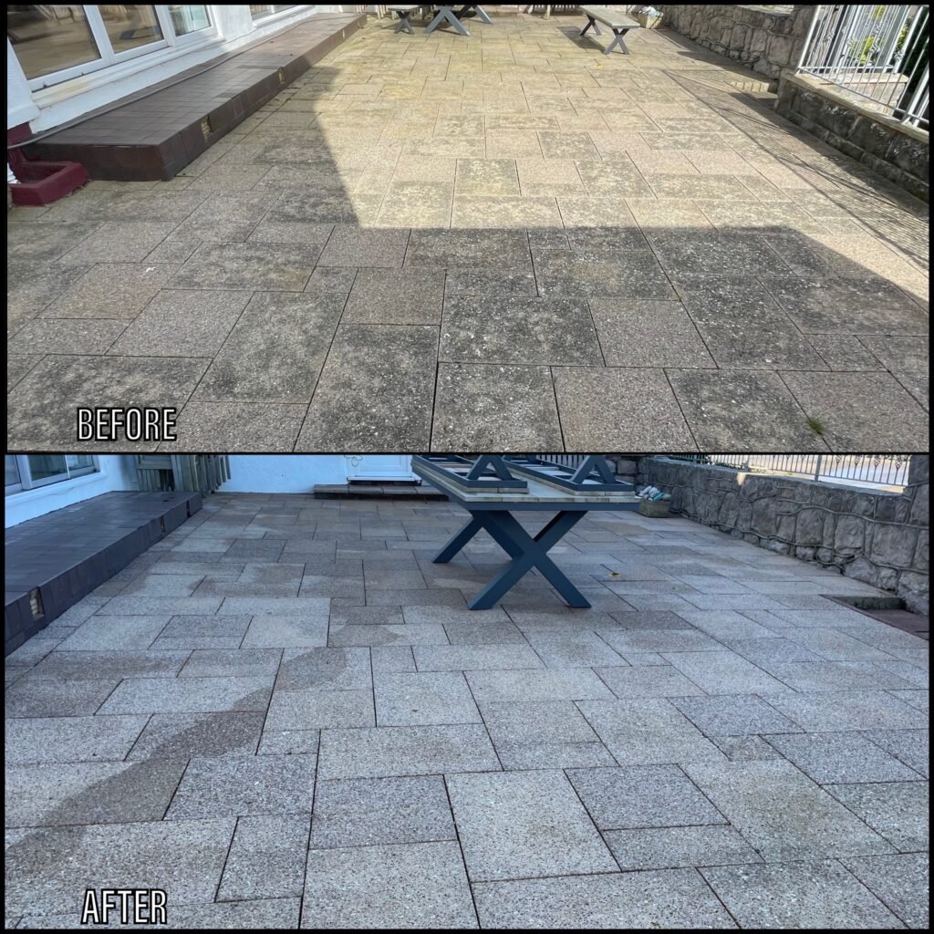 Patio Cleaning before and after Deganwy LL31 North Wales by NW Exteriors