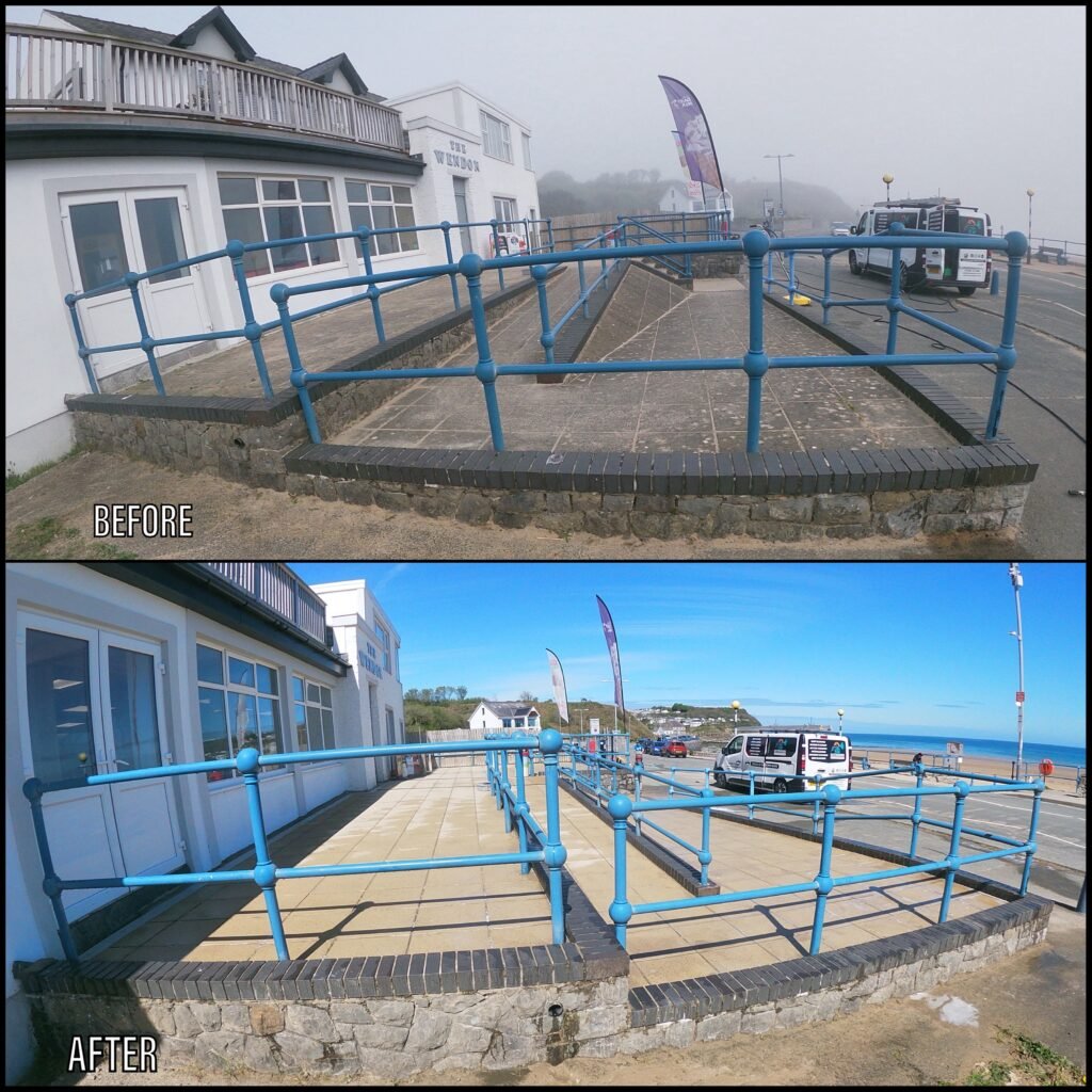 Patio Cleaning before and after Harlech LL46 North Wales by NW Exteriors