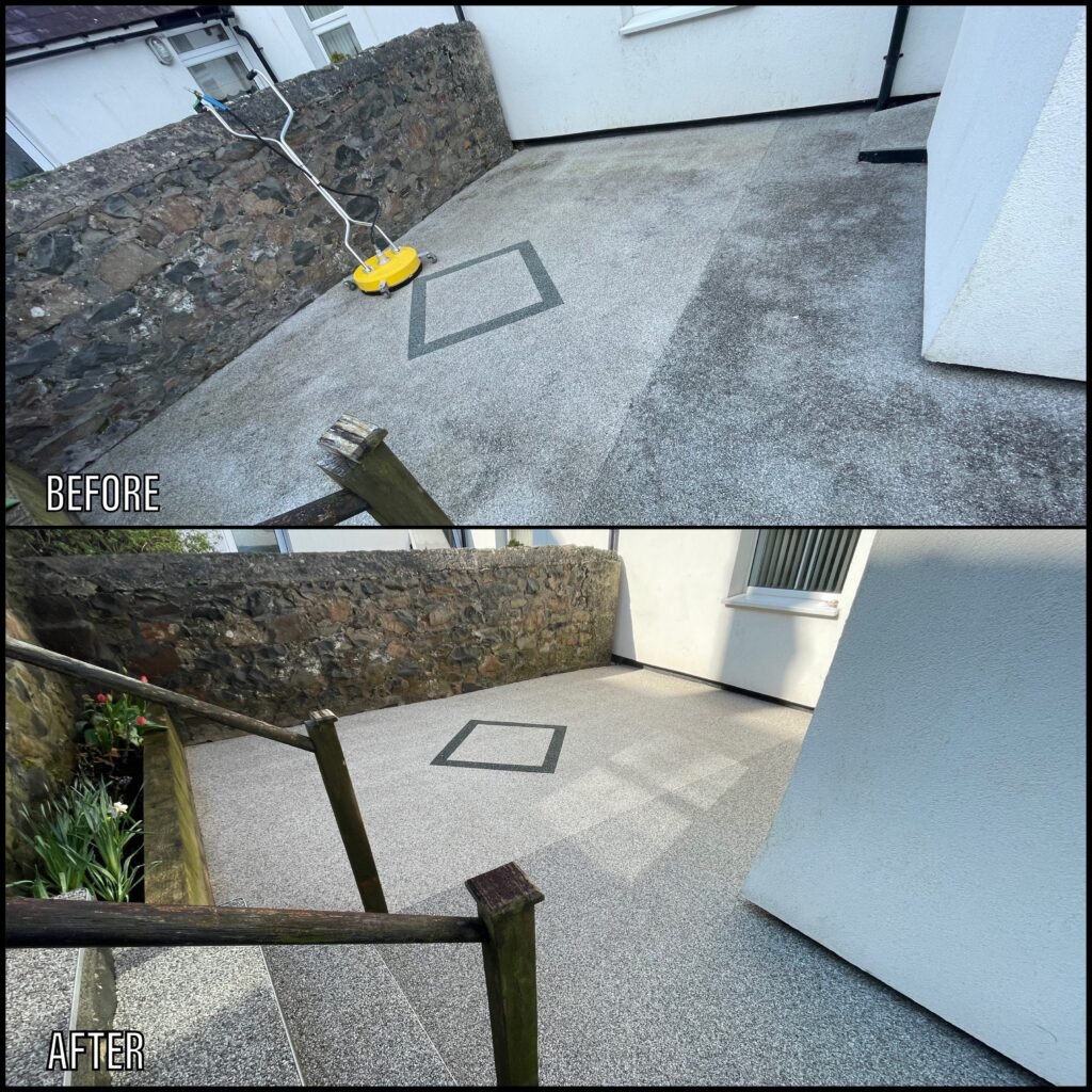 Patio Cleaning before and after Holyhead LL65 North Wales by NW Exteriors