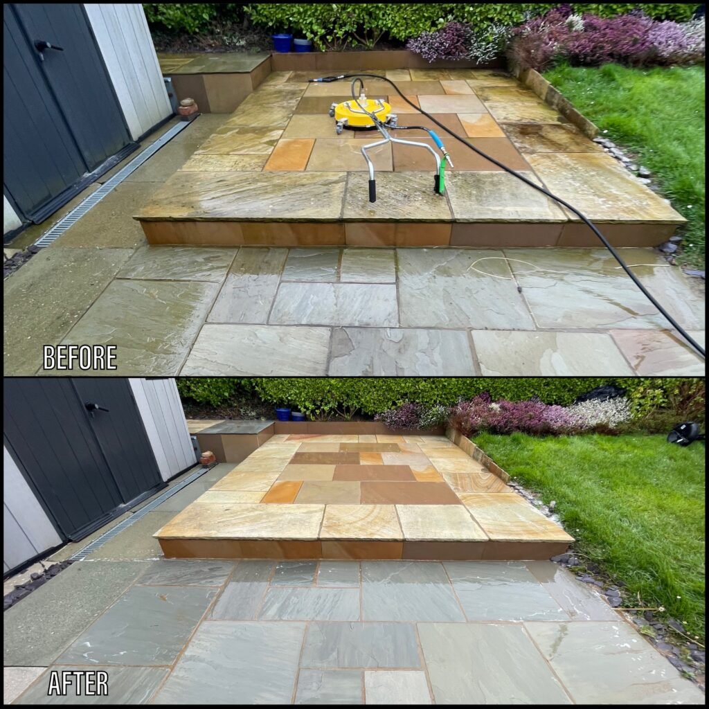 Patio Cleaning before and after LLangefni LL77 North Wales by NW Exteriors