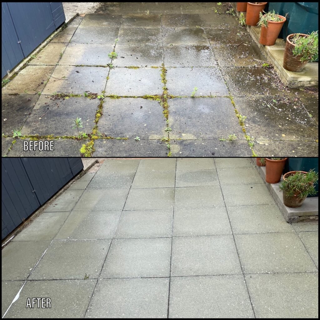 Patio Cleaning before and after LLanrwst LL26 North Wales by NW Exteriors