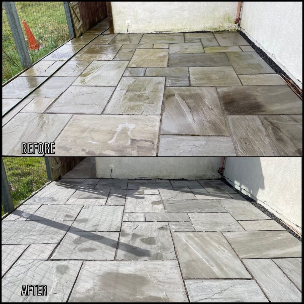 Patio Cleaning before and after Penmaenmawr LL34 North Wales by NW Exteriors