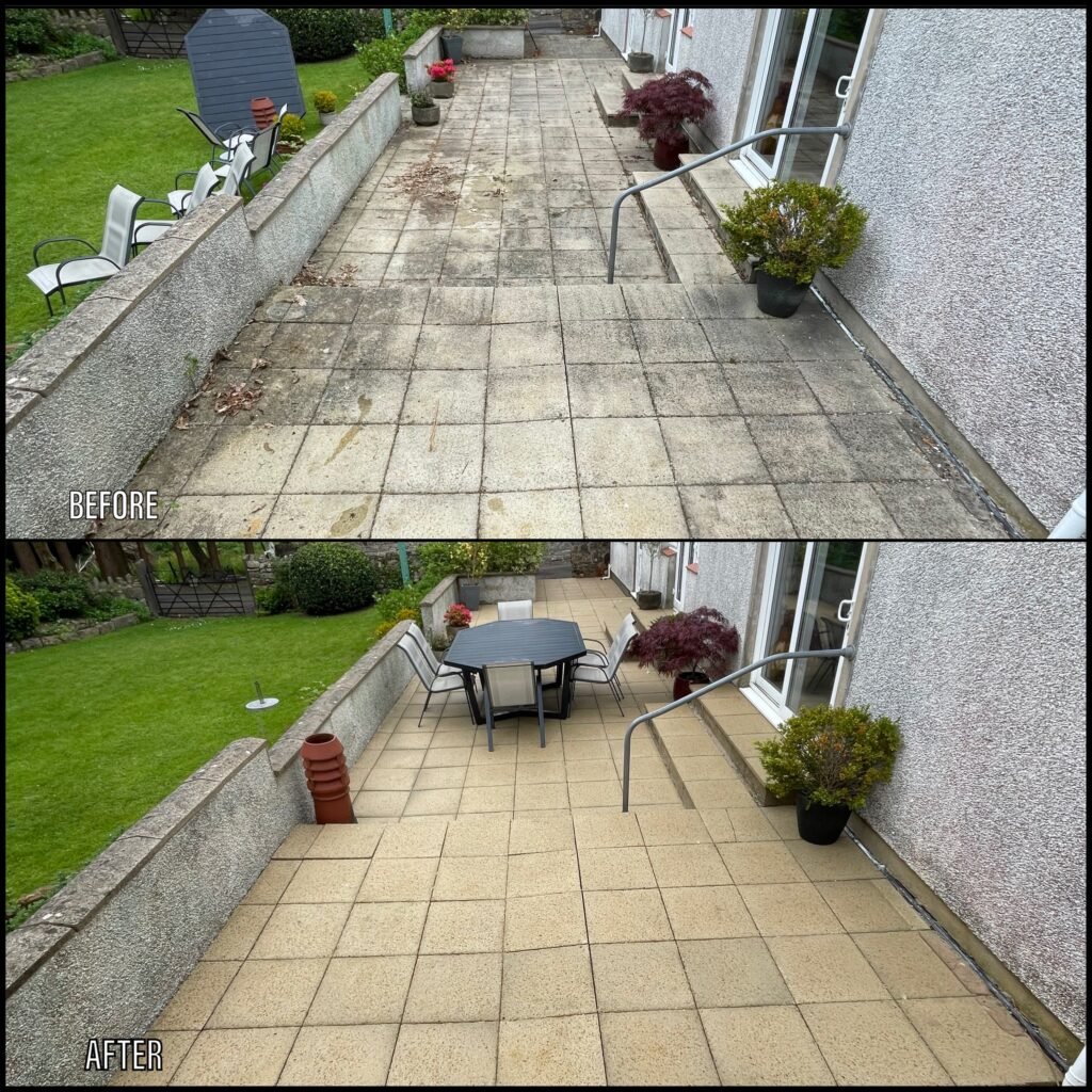 Patio Cleaning before and after Penygroes LL54 North Wales by NW Exteriors