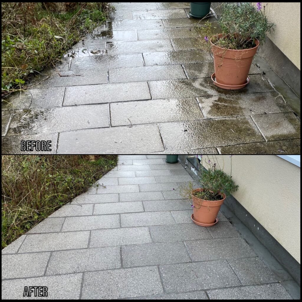 Patio Cleaning before and after Porthmadog LL49 North Wales by NW Exteriors
