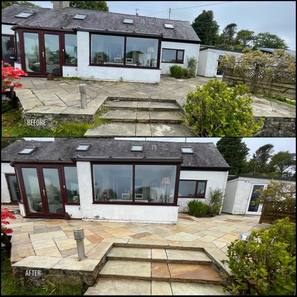 Patio Cleaning before and after rhosneigr LL64 North Wales by NW Exteriors