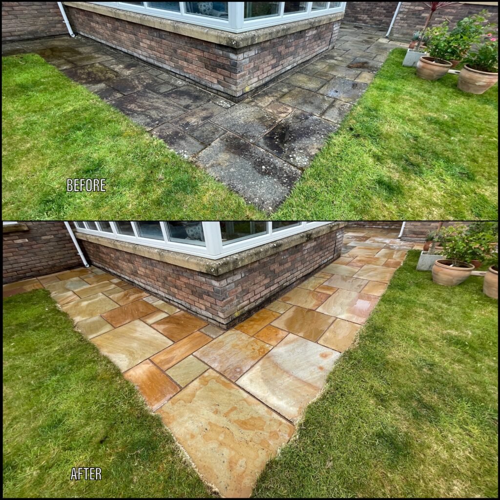 Patio Cleaning before and after Valley LL65 North Wales by NW Exteriors