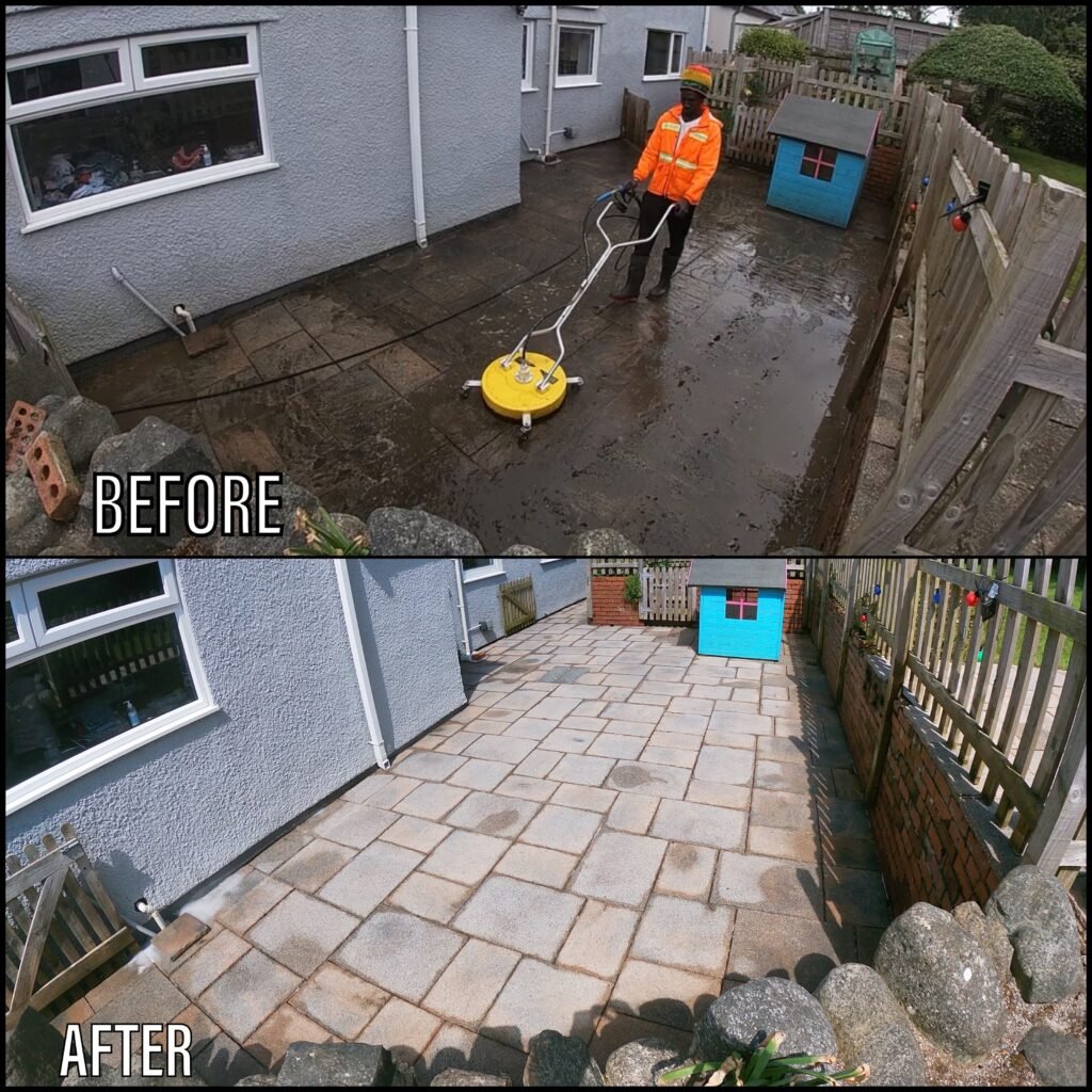 Patio Cleaning before and after Felinheli LL56 North Wales by NW Exteriors