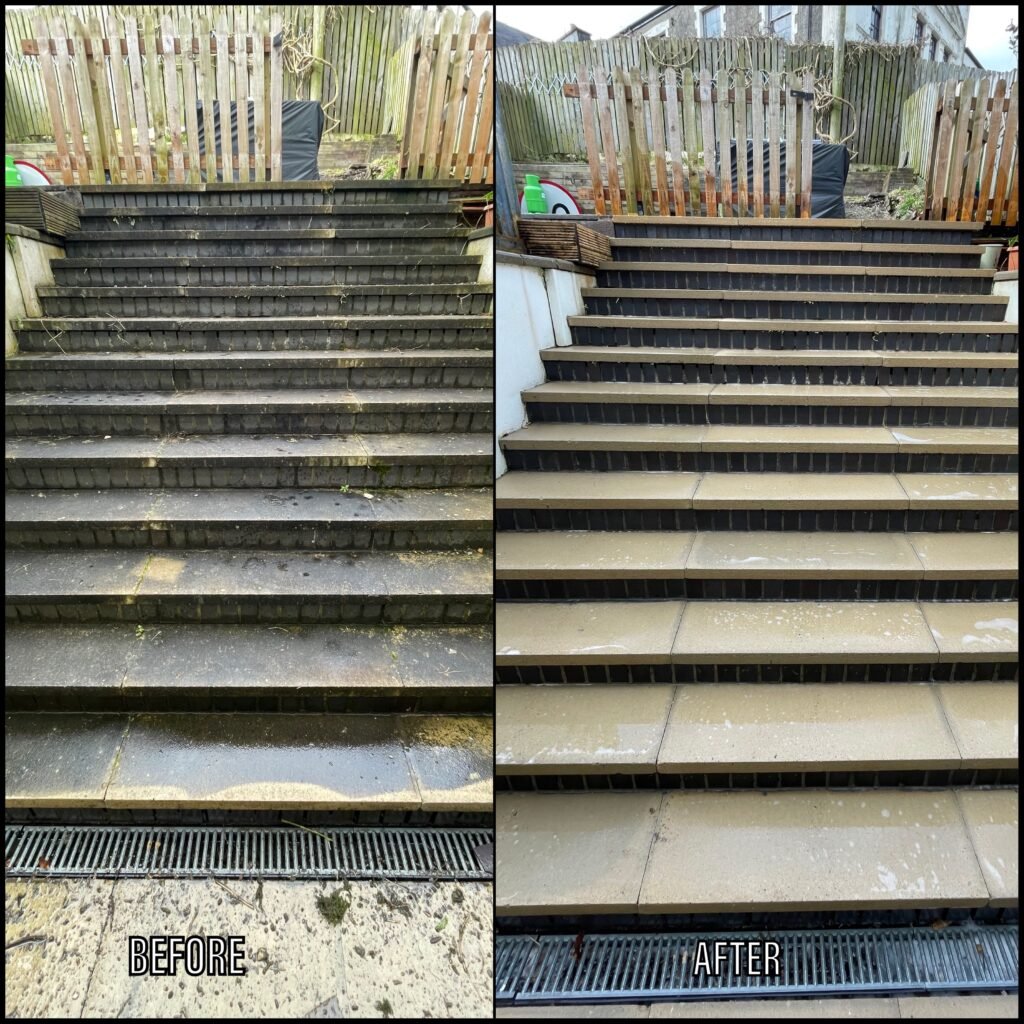 Patio Cleaning before and after Benllech LL74 North Wales by NW Exteriors