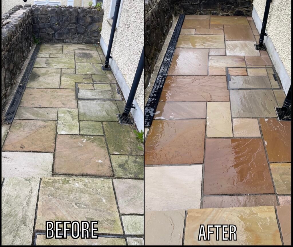 Patio Cleaning before and after Rhyl LL18 North Wales by NW Exteriors