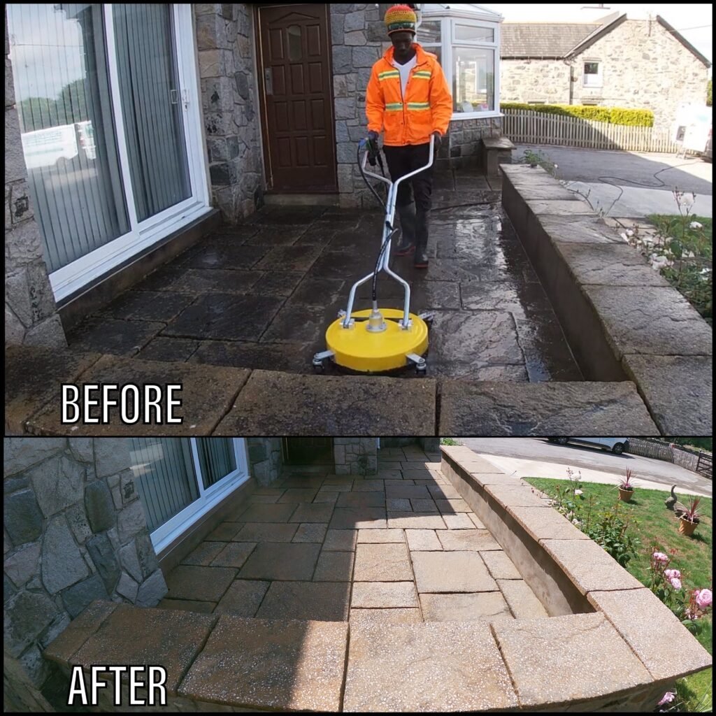 Patio Cleaning before and after Rhosneigr LL64 North Wales by NW Exteriors