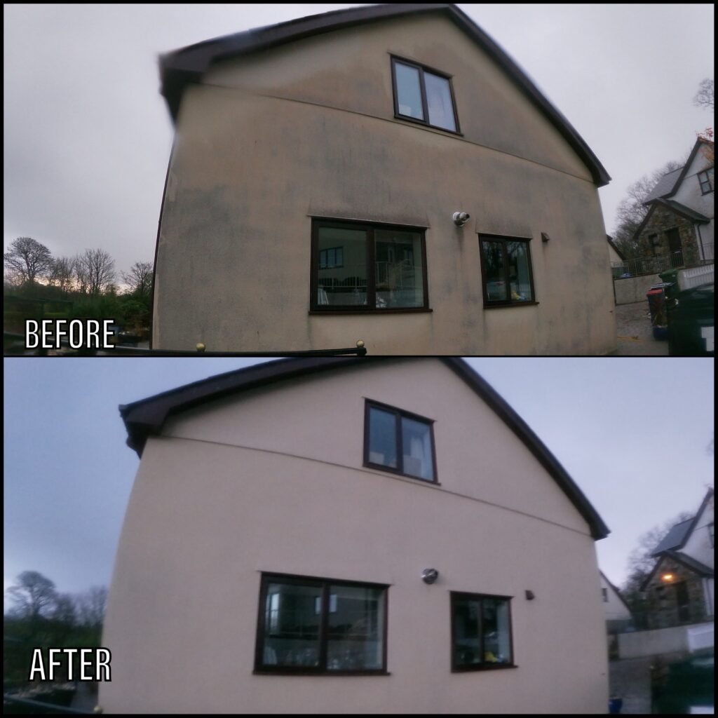 Render Cleaning before and after Caernarfon LL54 North Wales by NW Exteriors