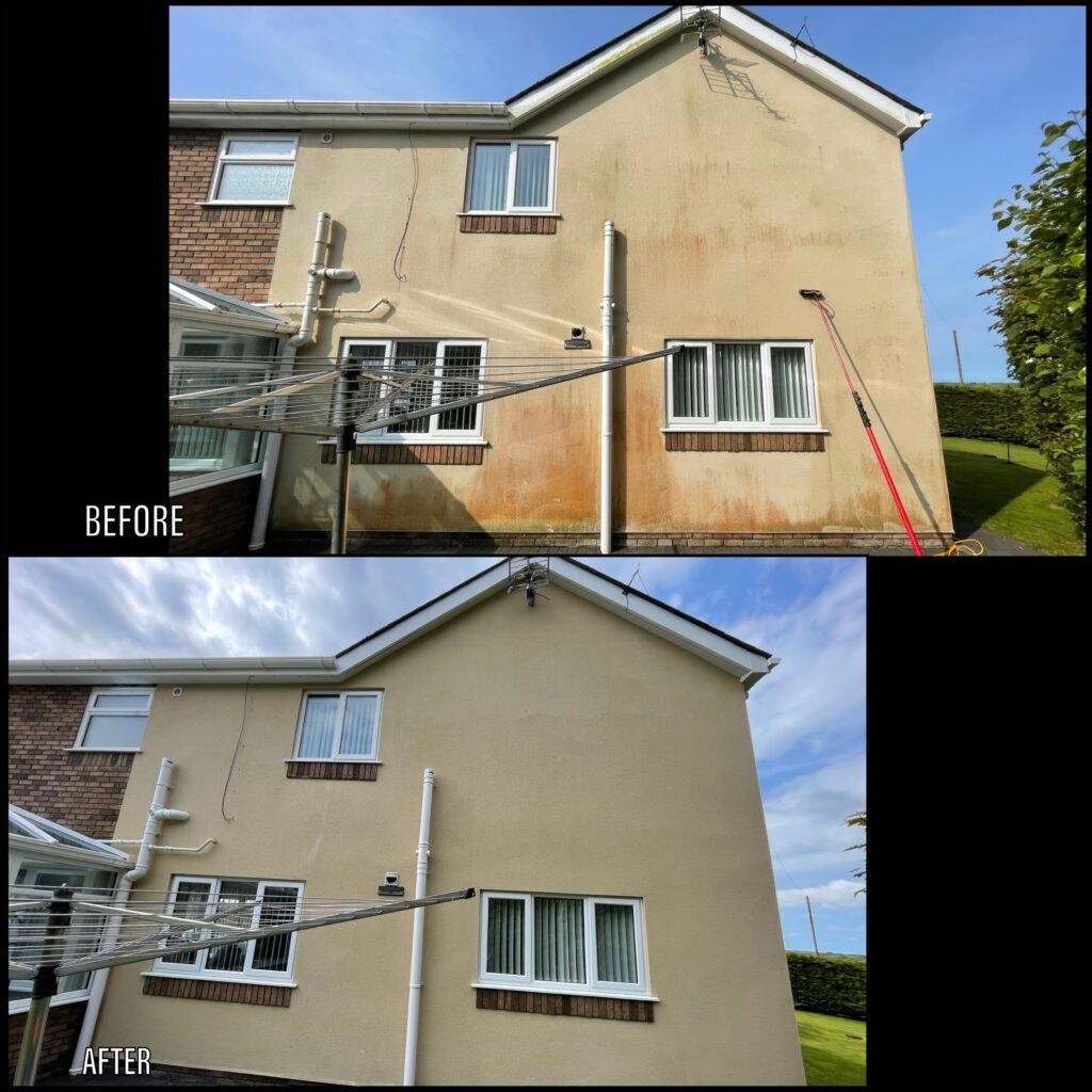 Render Cleaning before and after Abergele LL22 North Wales by NW Exteriors
