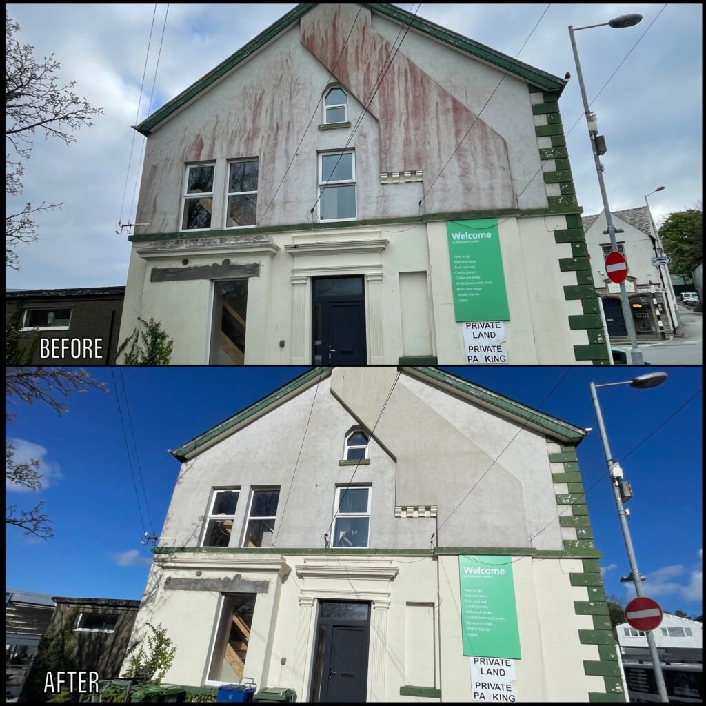 Render Cleaning before and after Abersoch LL53 North Wales by NW Exteriors