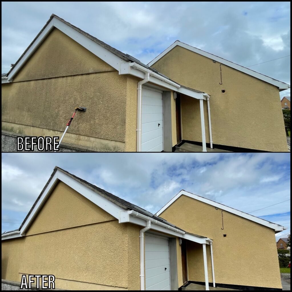 Render Cleaning before and after Bangor LL57 North Wales by NW Exteriors