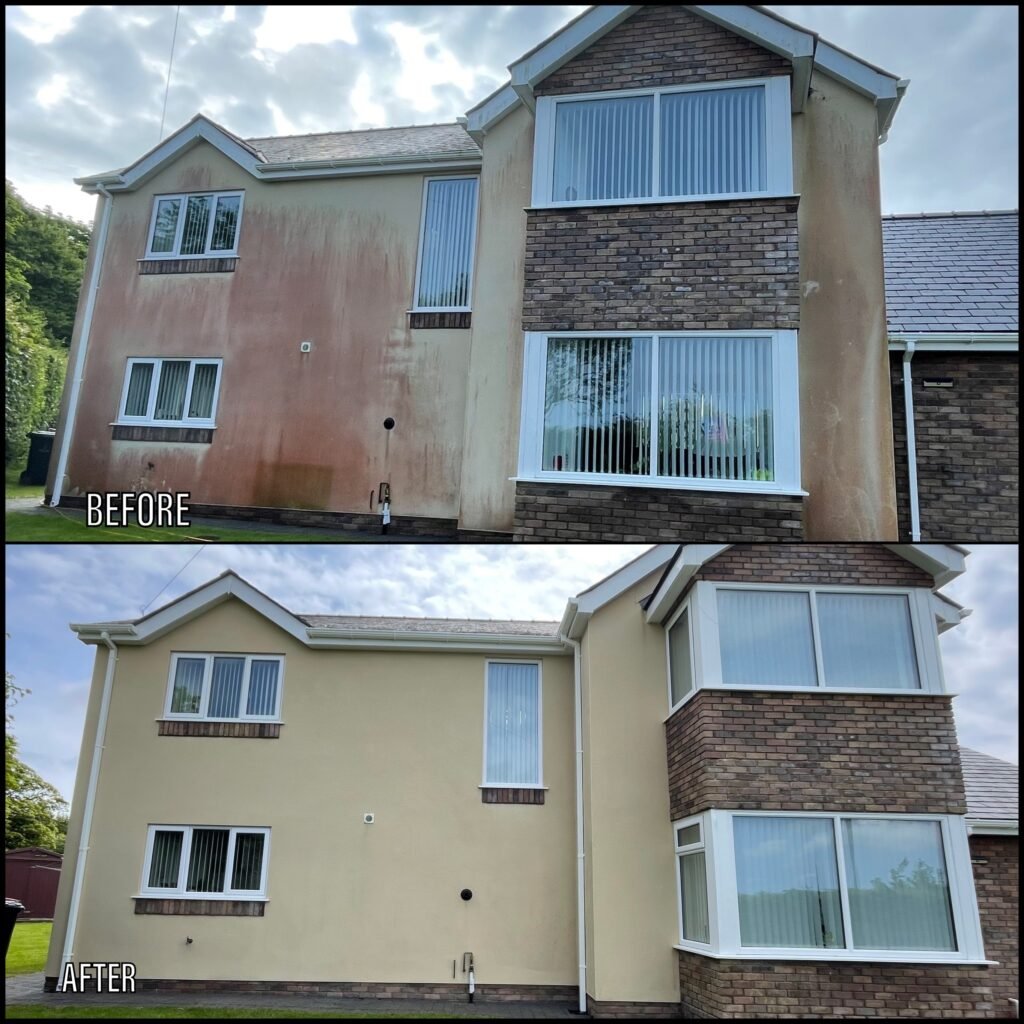 Render Cleaning before and after Barmouth LL42 North Wales by NW Exteriors