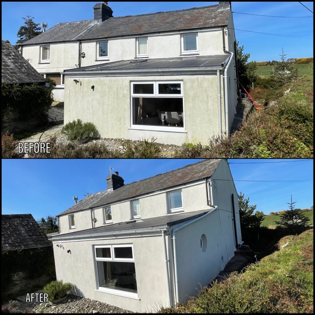 Render Cleaning before and after Beaumaris LL58 North Wales by NW Exteriors