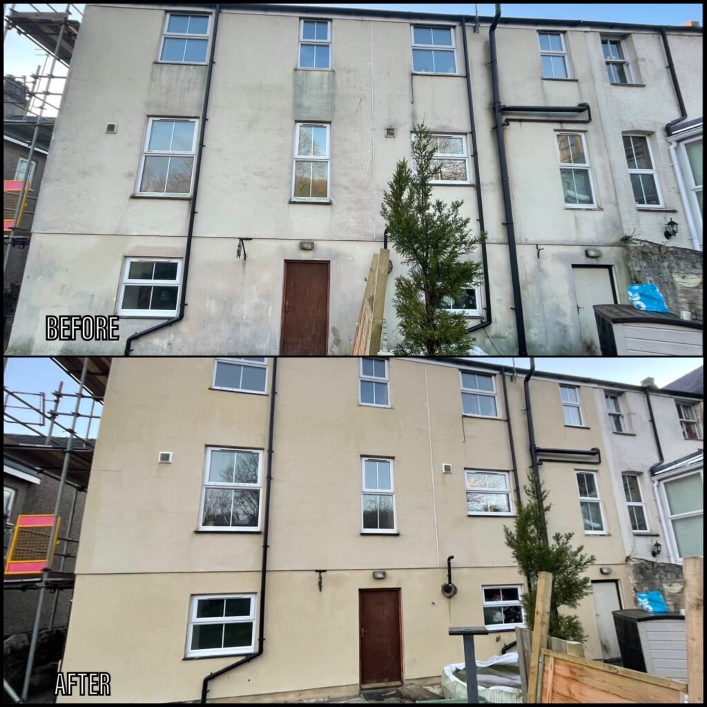 Render Cleaning before and after Beaumaris LL58 North Wales by NW Exteriors