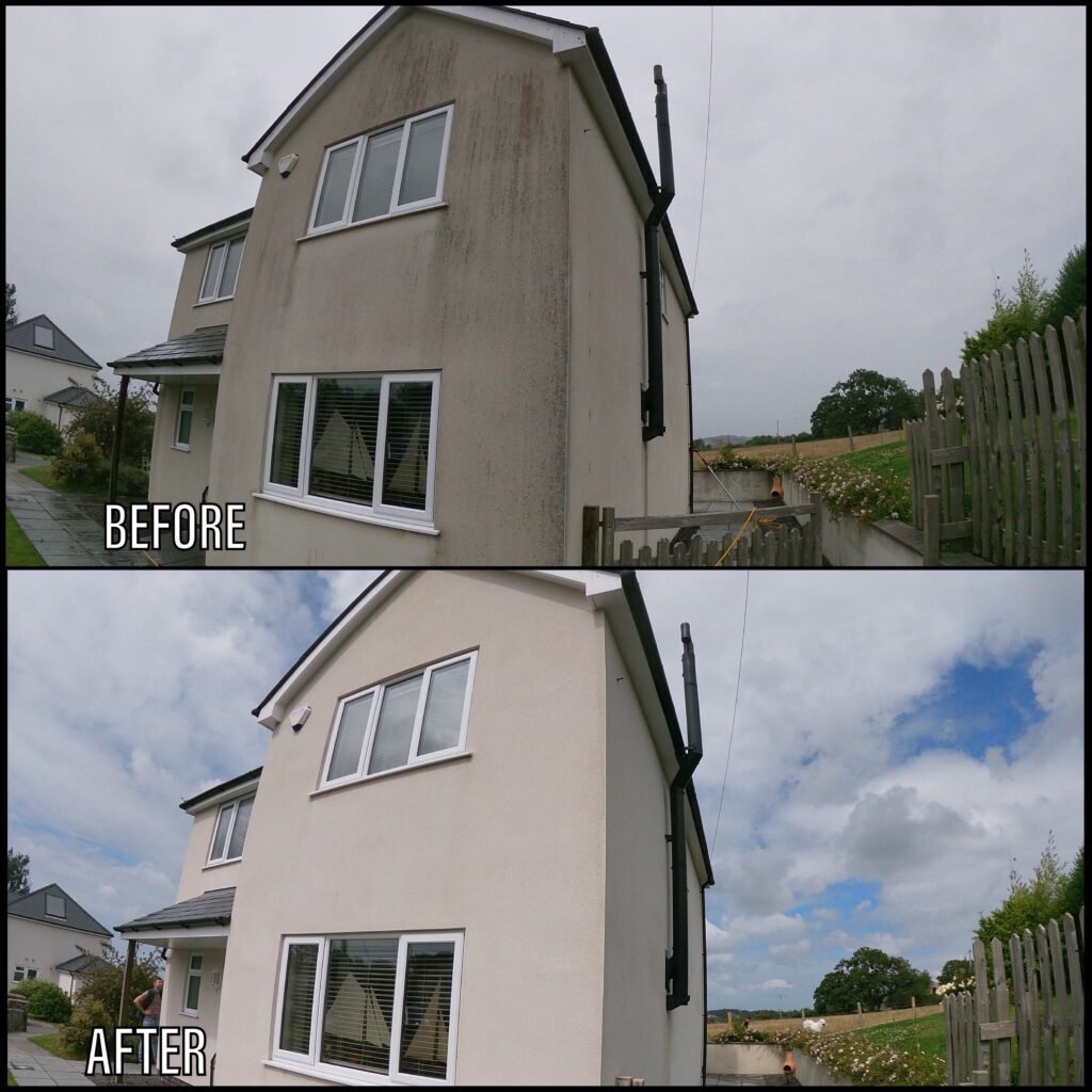 Render Cleaning before and after Benllech LL74 North Wales by NW Exteriors