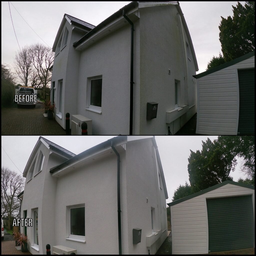 Render Cleaning before and after Llangefni LL77 North Wales by NW Exteriors
