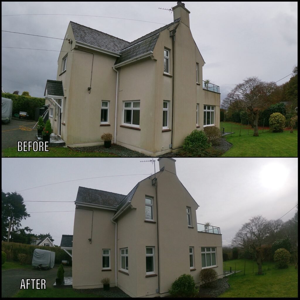 Render Cleaning before and after Menai Bridge LL59 North Wales by NW Exteriors