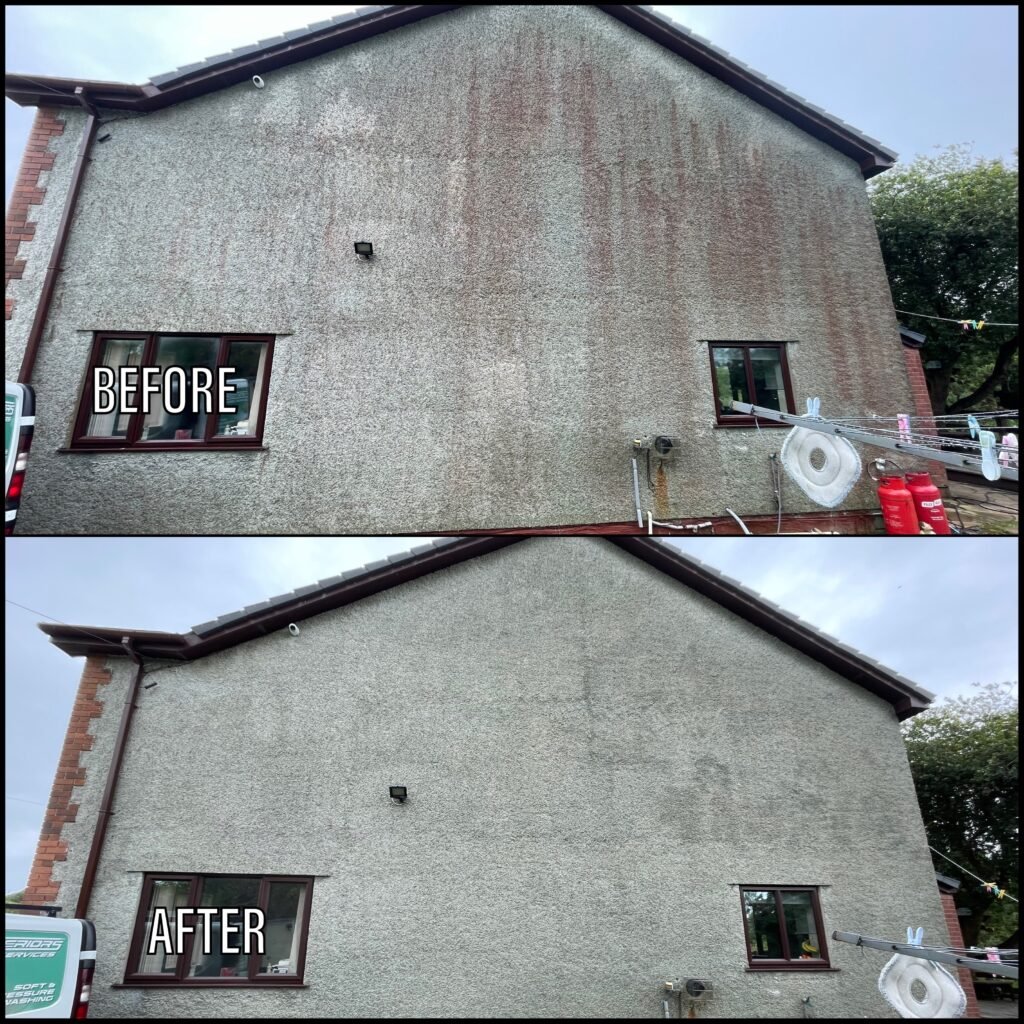 Render Cleaning before and after Penmaenmawr LL34 North Wales by NW Exteriors