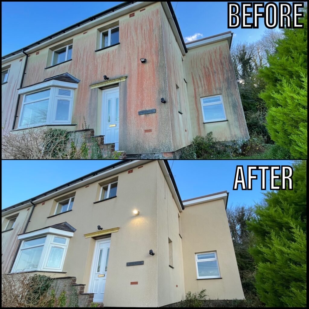 Render Cleaning before and after Penygroes LL54 North Wales by NW Exteriors